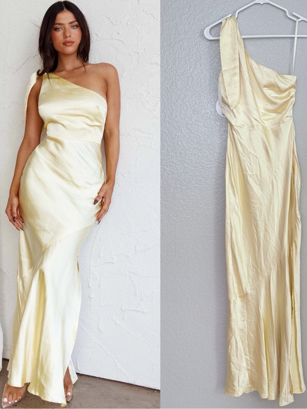 Selfie Leslie Eleanora One-Shoulder Satin Dress Butter